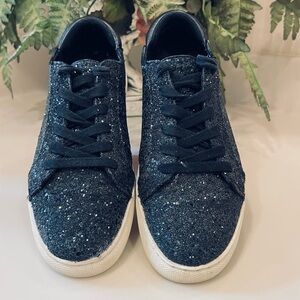 Kenneth Cole Kit Glitter Low Top Casual Sneaker Black Women's Sizes 6
